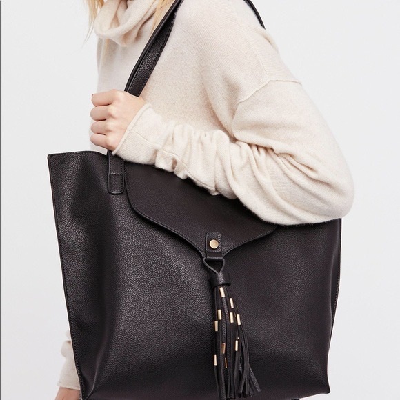 Free People Handbags - Free People Adelle Black Tassel Tote Bag